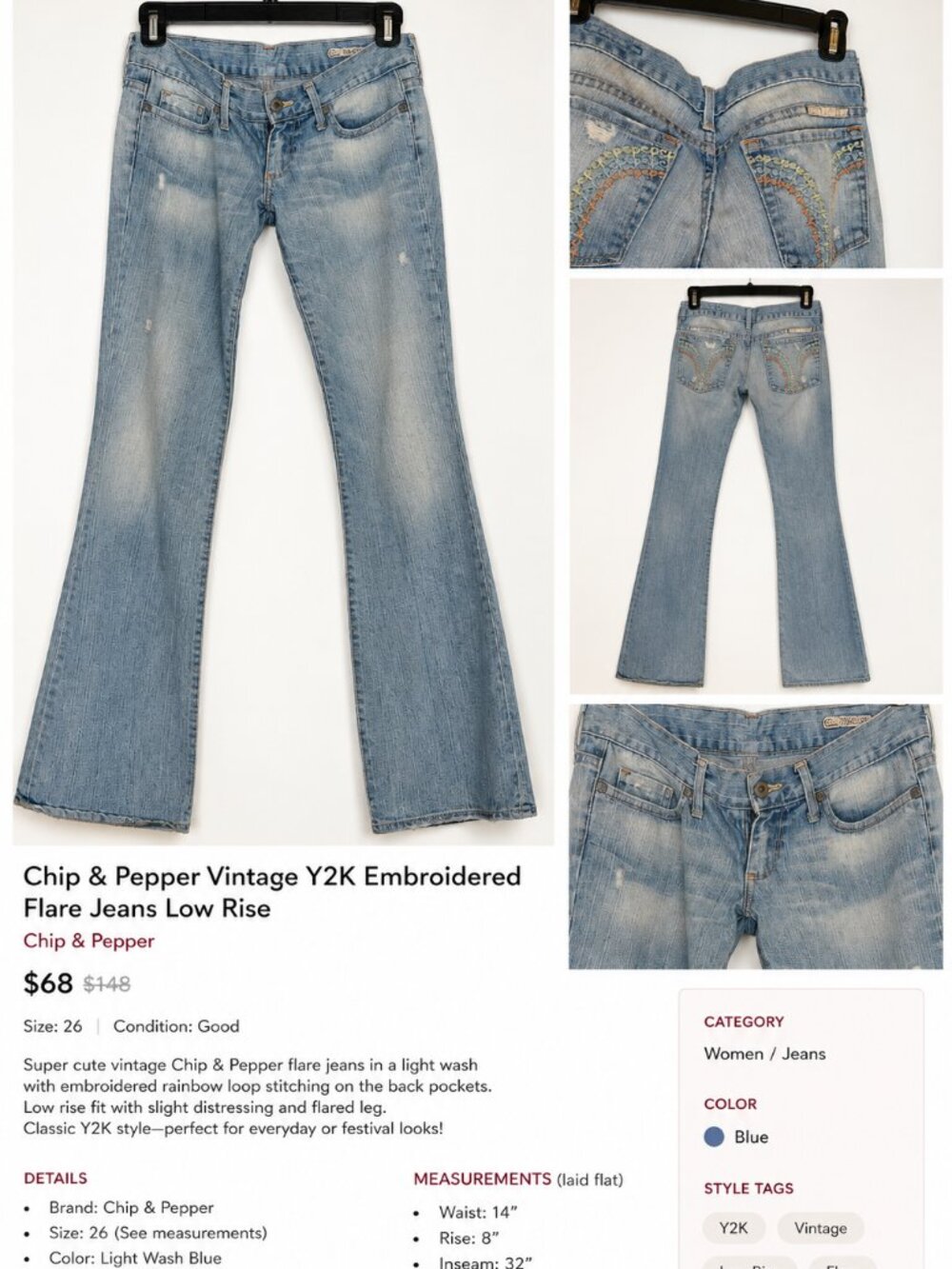 Y2K chip and pepper walk of shame jeans low rise size 25